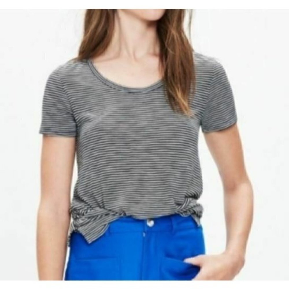 Madewell Womens Large Black White Stripe Anthem Crew Neck Top